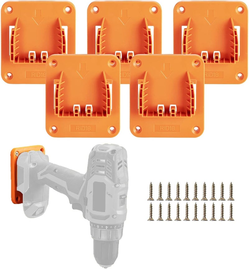 Crivnhar Tool Drill Mount Holder Compatible for RIDGID 18V Li-ion Drills, Heavy Duty ABS Tools Wall Dock Hanger for Garage, Workshop, Work Truck, 20 Screws, 5 Packs (No Tool) - Image 1